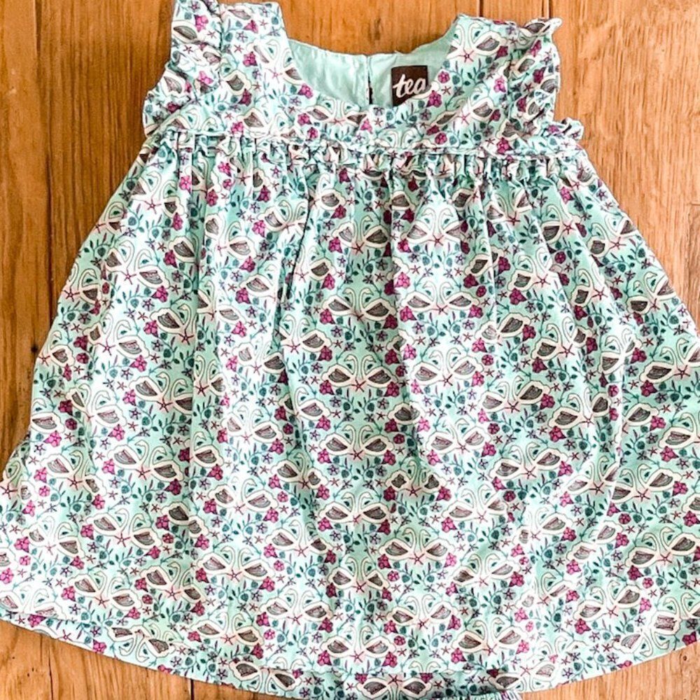 Tea Collection Swan Print Dress with Bloomer, Size 9-12M